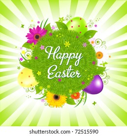 Easter Eggs With Grass, Vector Illustration