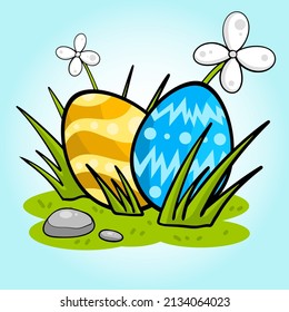 Easter eggs in the grass.  It's a vector image.