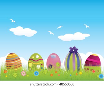 Easter eggs in a grassland
