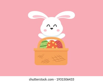 Easter Eggs Green Bunny Basket Floral