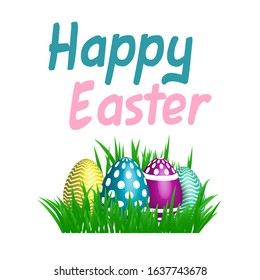 Easter eggs in green grass isolated on white background. Vector element for your design. 
