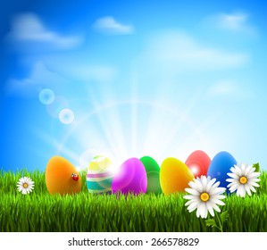 Easter eggs in Green Grass on the glade