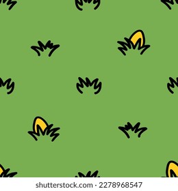 Easter eggs in green grass seamless spring pattern. Wrapping paper background, Easter Cards
