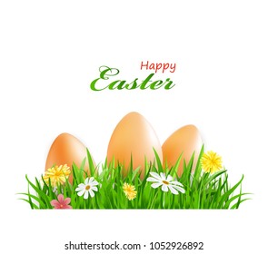 Easter eggs in green grass. Vector element template for your design