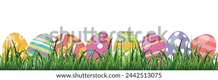 Easter eggs in green grass. Vector graphics