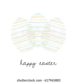 Easter eggs greeting card template with hand drawn colorful stripes and text Happy Easter.