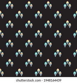 Easter eggs groups seamless pattern. Vector design on the black background. Paper, textile, package, wrapping paper.