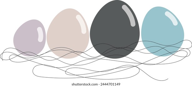 Easter eggs hand draw continues line. Vector stock illustration isolated on white background for template spring holiday, menu in restaurant, greeting card, invitation to egg hunt. Editable stroke