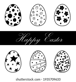 Huevos de Pascua Dibujar elementos decorativos en vectores para libro de colorantes. Blanco y negro. Ilustración vectorial de Doodle al estilo zenart lindo. Elemento para tarjetas de felicitación, carteles, pegatinas y estacional