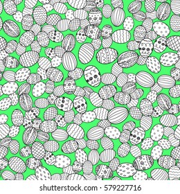 Easter eggs Hand drawn decorative elements in vector for coloring book. Colorful decorative seamless pattern