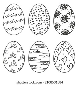 Easter eggs hand drawn doodle set. Elements for holiday isolated on white background. Vector illustration