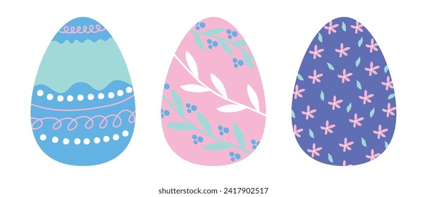Easter eggs hand drawn in pastel colors. Vector