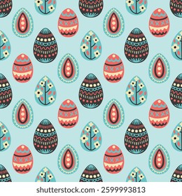 Easter eggs hand drawn style. Seamless vector pattern