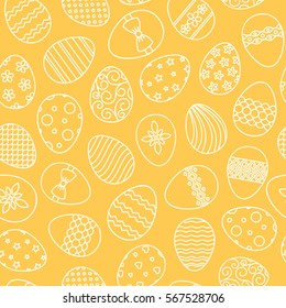 Easter eggs hand drawn thin line vector seamless pattern.