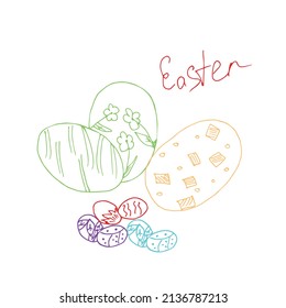 Easter eggs hand drawn vector set illustration in the style of a doodle on a white background. Template of a postcard, leaflet, invitation