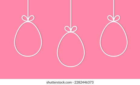 Huevos de Pascua colgados de la decoración en un fondo rosa. Ilustración vectorial.