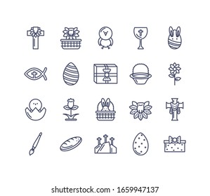 easter eggs and happy easter concept of icons set over white background, line style icon, vector illustration