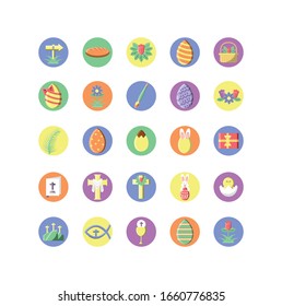 easter eggs and happy easter concept of icons set over white background, block style icon, vector illustration