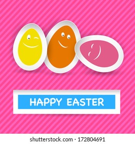 Easter Eggs and Happy Easter greeting stripes background. Vector illustration