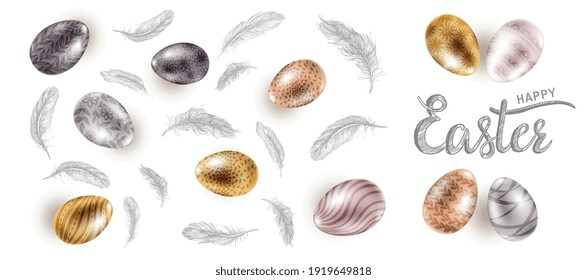 Huevos de Pascua. Feliz Pascua. Ilustración dibujada a mano.	