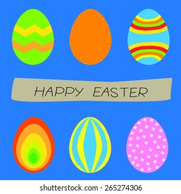 easter eggs, happy easter on Blue Background.