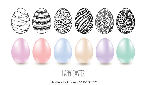 Easter eggs, Happy Easter. Vector illustration. Hand drawn.