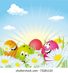 easter eggs hidden in daisy field