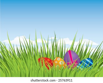 Easter eggs hiding in the grass