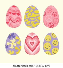 Easter eggs in hippie style, vector