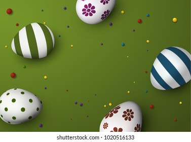 Easter eggs holiday background on green table. Vector EPS10.