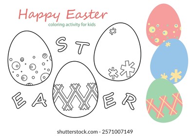 Easter eggs holiday coloring activity worksheet for children printable vector illustration