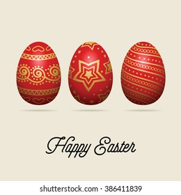 Easter Eggs. Holiday Greeting Card. Red.