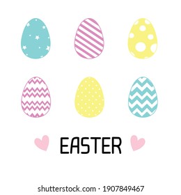 Huevos de Pascua para el diseño de las vacaciones de Pascua. Feliz Día de Pascua, imagen de clip vectorial para tu proyecto de diseño. Los vectores se ajustan al estilo plano.