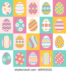 Easter eggs for Easter holidays design. Happy Easter day vector clip art for your design project. Vector icons flat style.