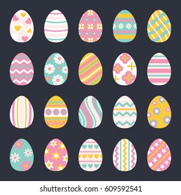 Easter eggs for Easter holidays design. Happy Easter day vector clip art for your design project. Vector icons flat style.