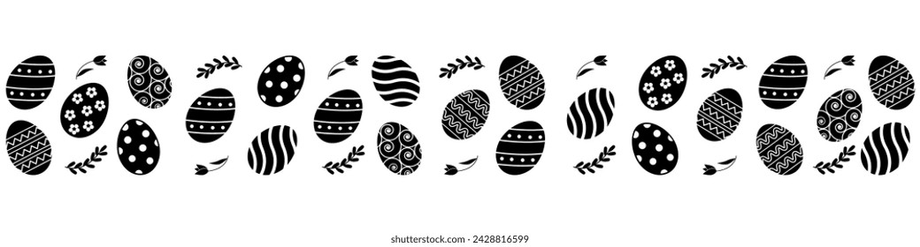 Easter eggs horizontal seamless pattern.Easter seamless border. Easter decoration with eggs.Hand drawn easter bunnies background