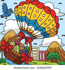 Easter Eggs in Hot Air Balloon Colored Cartoon 