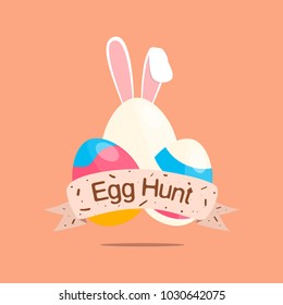 Easter eggs hunt color egg and bunny egg with the ribbon.