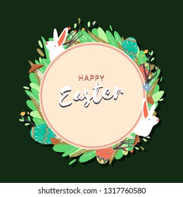 Easter eggs hunt festival round beige frame vector