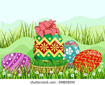 Easter eggs hunt hiding in the grass