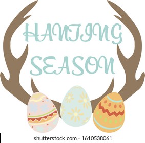 easter eggs hunting seoson antlers vector illustration