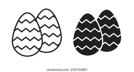 Icono de huevos de Pascua en un diseño de Vector de trazo negro y versión sólida plana sobre fondo blanco