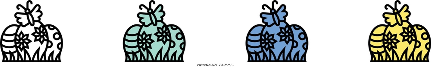 easter eggs icon. Outline, Green, Blue and Yellow Style Design Isolated On White Background