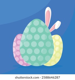 Easter eggs icon with rabbit ears on dark background. Greeting card, poster, banner. Happy Easter.