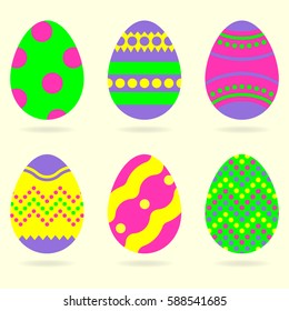 Easter eggs icon set. Colorful eggs for Easter celebration. Vector illustration.