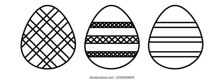 Ostereier-Symbolsatz. Set von dekorierten Estereiern Vektor. Frühling Ostereier schwarz-weiß Elemente. 