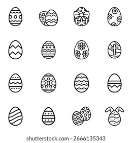 Easter Eggs Icon Set Holiday Symbols in Flat and Outline Style for Spring Celebration