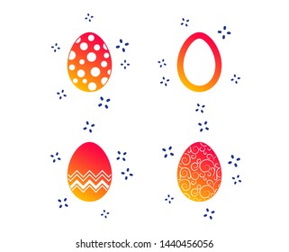 Easter eggs icons. Circles and floral patterns symbols. Tradition Pasch signs. Random dynamic shapes. Gradient easter icon. Vector