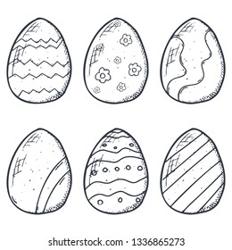 Easter eggs icons collection in doodle style. Hand drawn illustration. Banner background