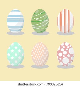 Easter eggs icons and colorful eggs set.with different texture Happy easter eggs for poster, invitation card.Vector illustration.